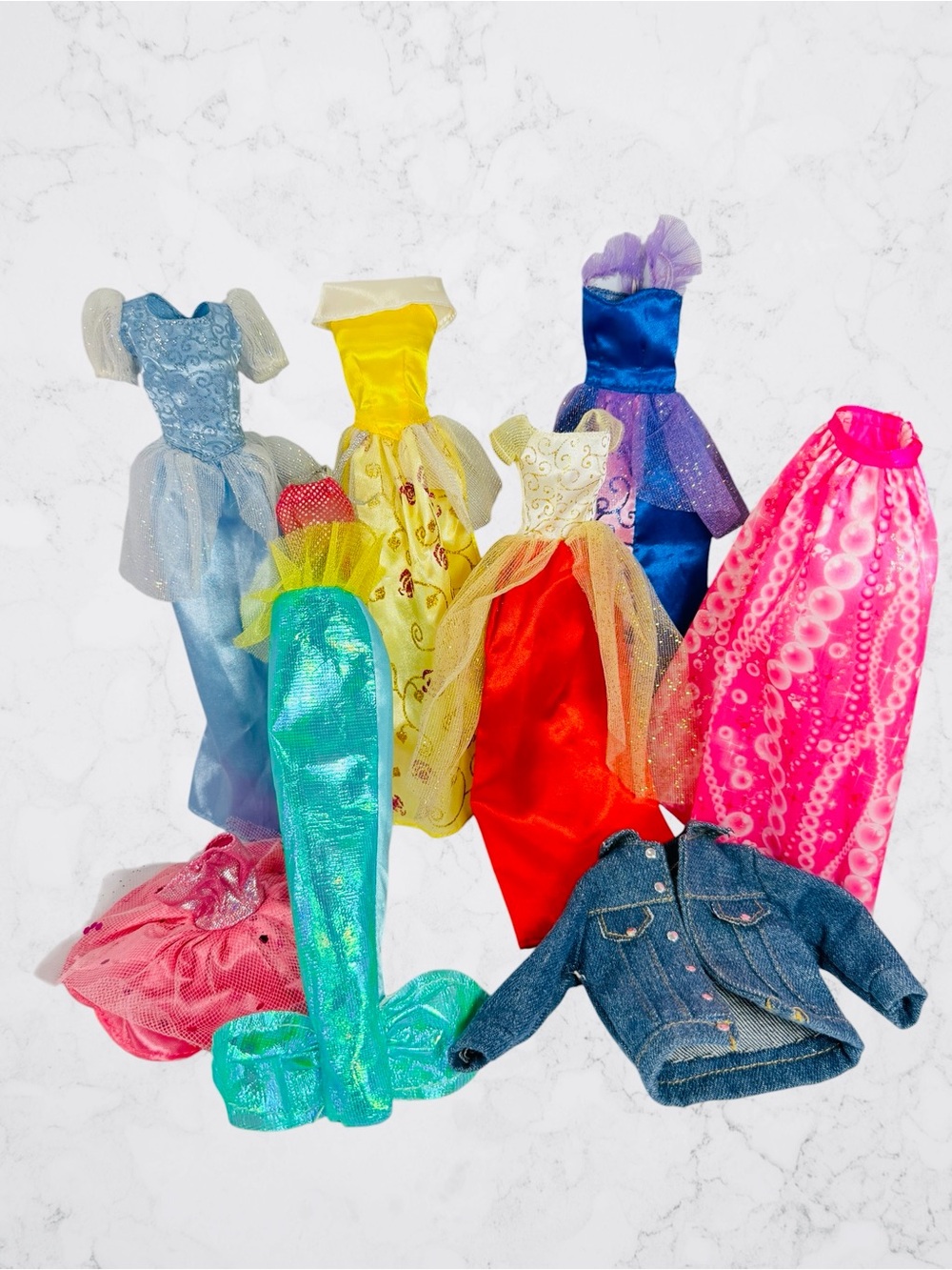 Vintage Mattel Barbie Doll Clothes Gowns Mermaid Jean Jacket Long Pageant Dress
